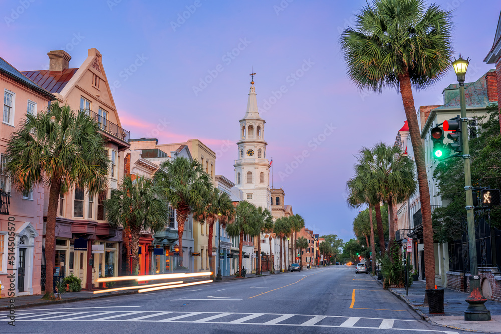 Charleston, South Carolina, USA cityscape in the historic French Quarter