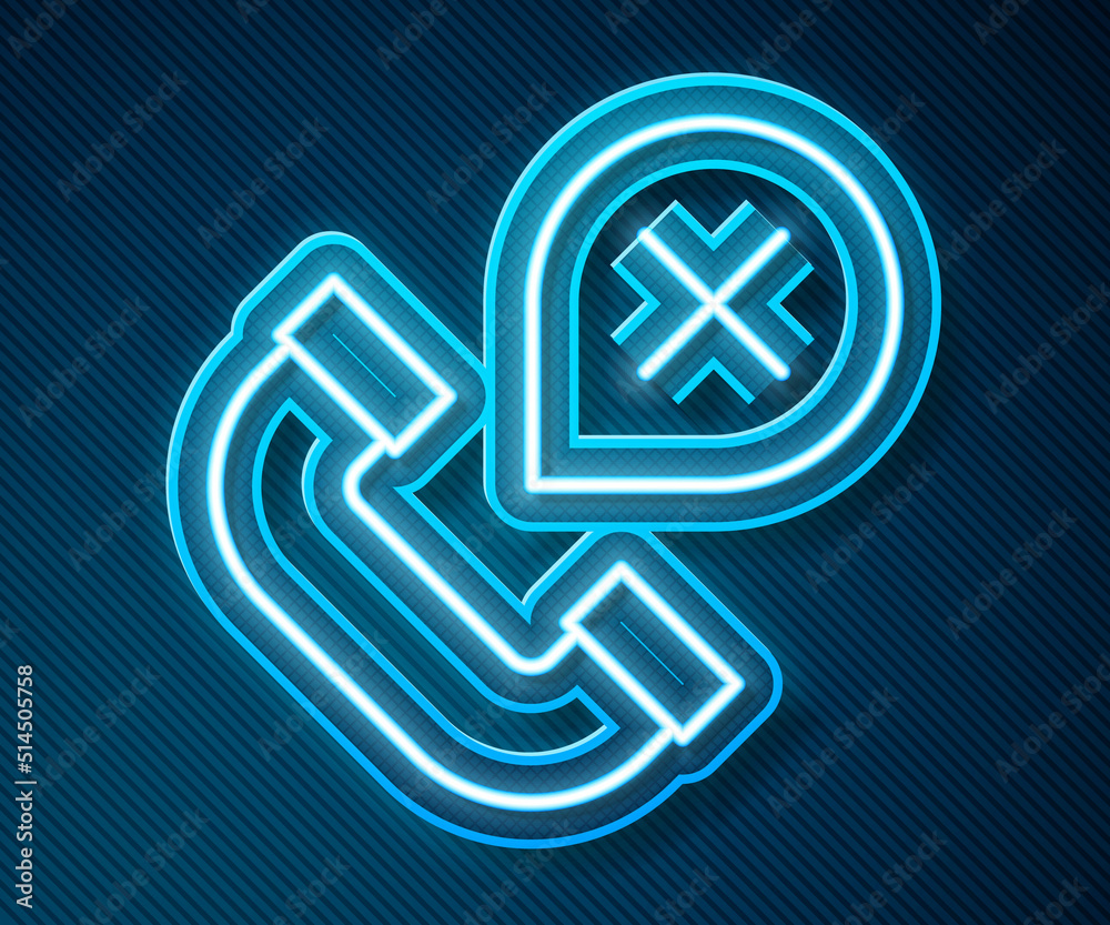 Glowing neon line Declined or missed phone call icon isolated on blue background. Telephone handset.