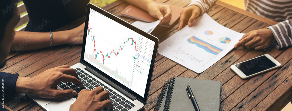 Stock market data chart analysis by ingenious computer software . Investment application display sto