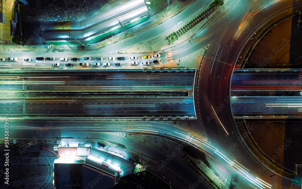 Expressway top view, Road traffic an important infrastructure,car traffic transportation above inter