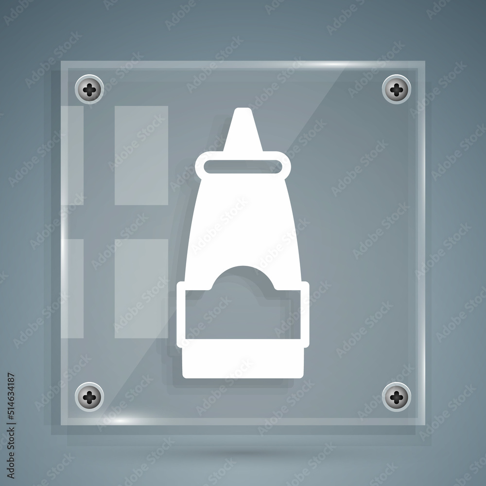 White Sauce bottle icon isolated on grey background. Ketchup, mustard and mayonnaise bottles with sa