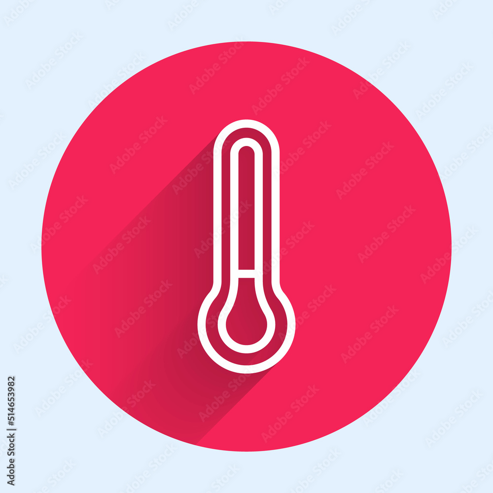 White line Meteorology thermometer measuring icon isolated with long shadow background. Thermometer 