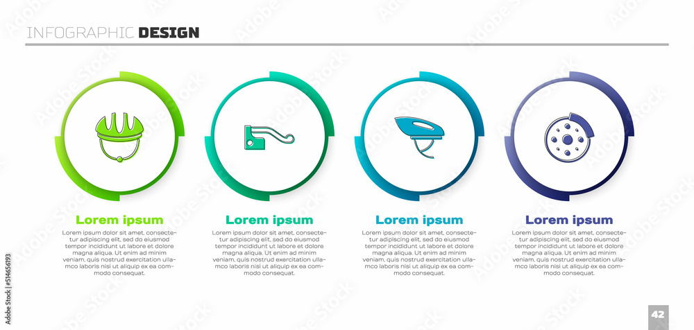 设置自行车头盔、刹车和刹车盘。商业信息图模板。Vector