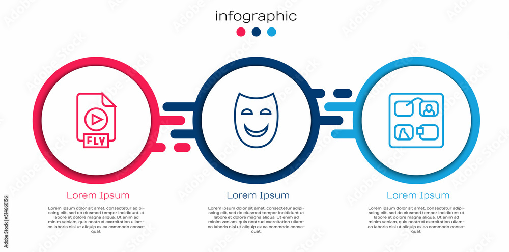 设置行FLV文件文档、喜剧剧场面具和故事板。商业信息图模板.Ve