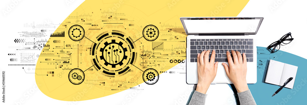 Automation concept with person using a laptop computer