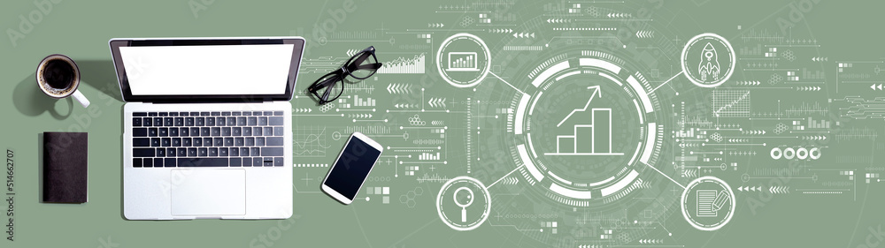 Business growth analysis with a laptop computer on a desk