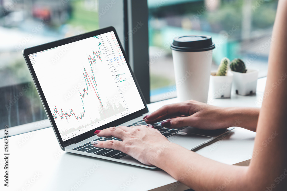 Stock market data chart analysis by ingenious computer software . Investment application display sto