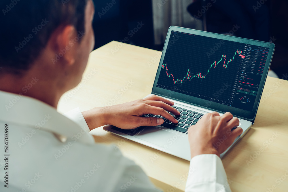 Stock market data chart analysis by ingenious computer software . Investment application display sto