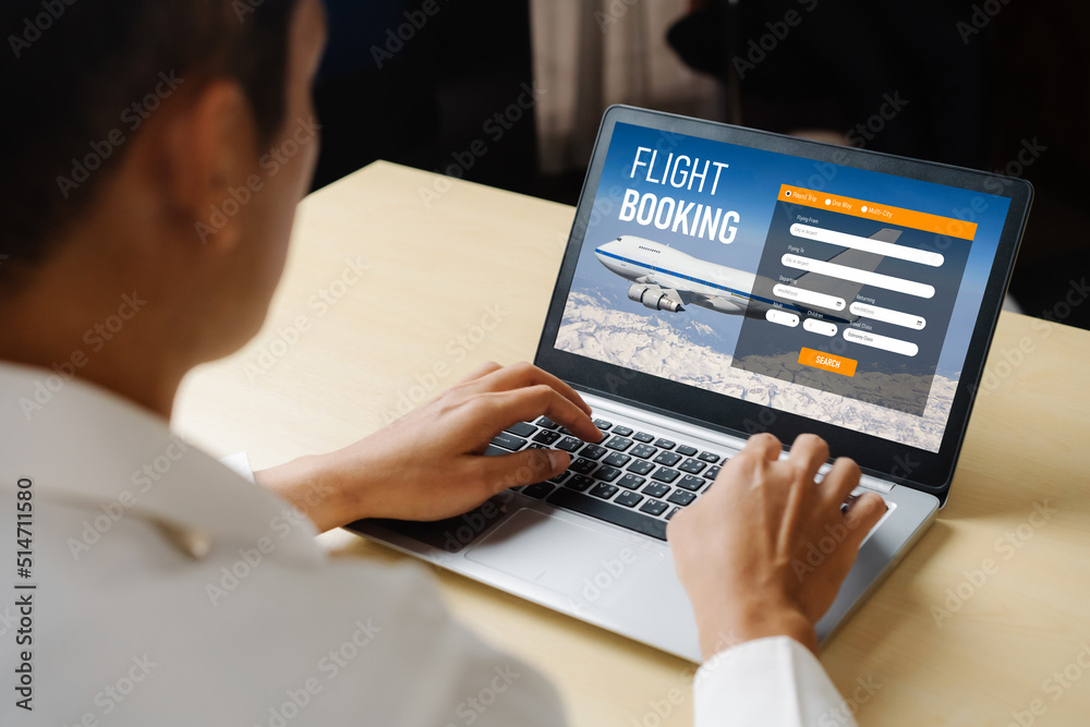 Online flight booking website provide modish reservation system . Travel technology concept .