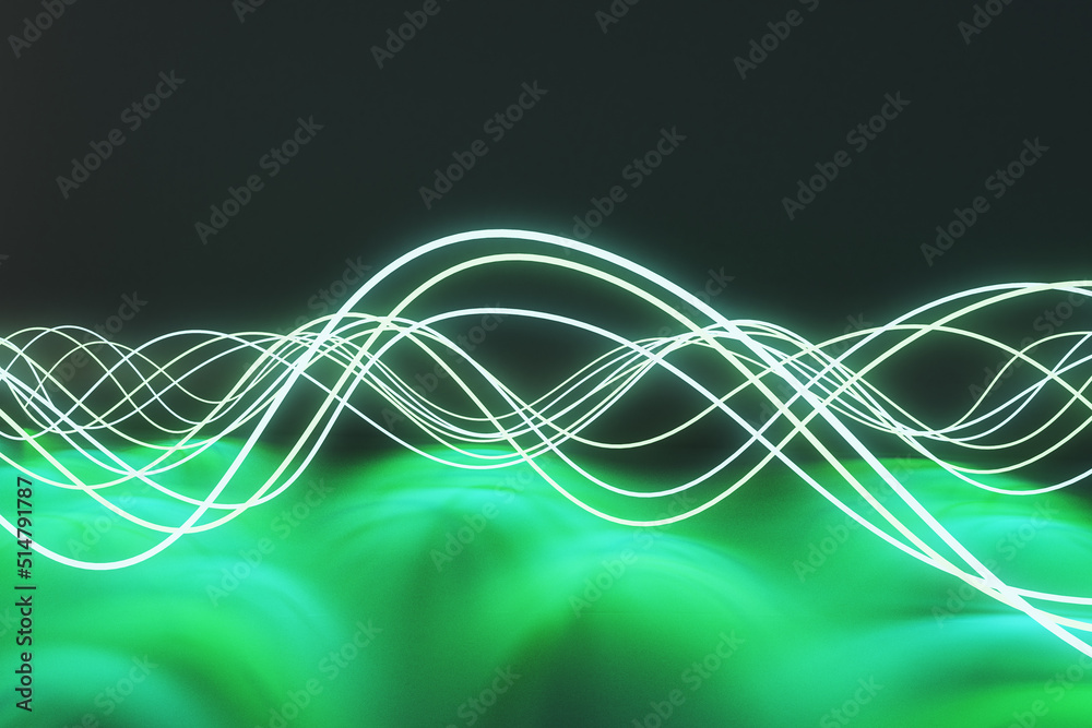 Creative abstract green sound wave backdrop. 3D Rendering.