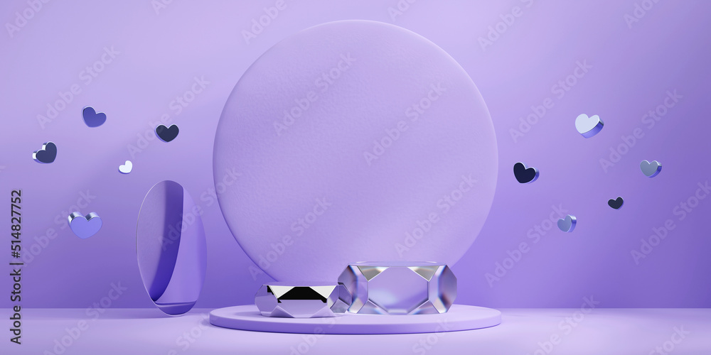 Valentines day stage podium mock up with heart product display showcase 3d render