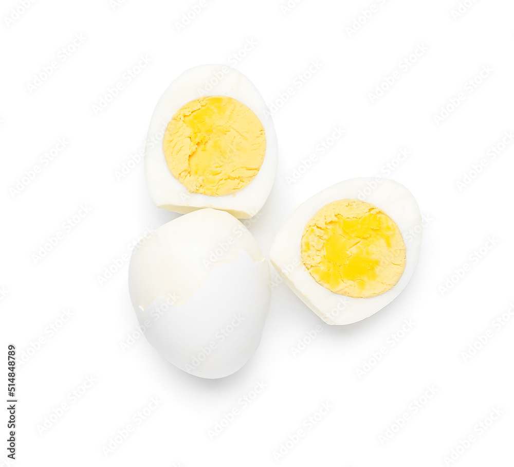 Tasty boiled eggs isolated on white background