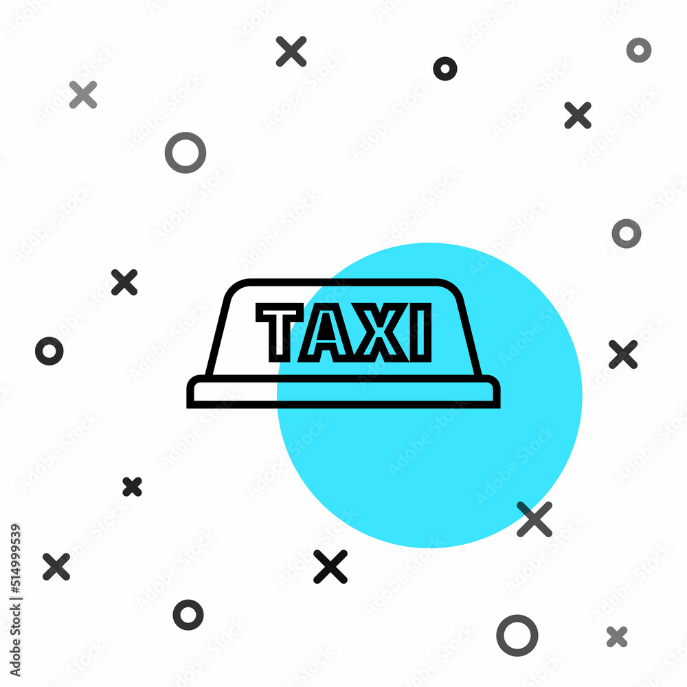 Black line Taxi car roof icon isolated on white background. Random dynamic shapes. Vector Illustrati