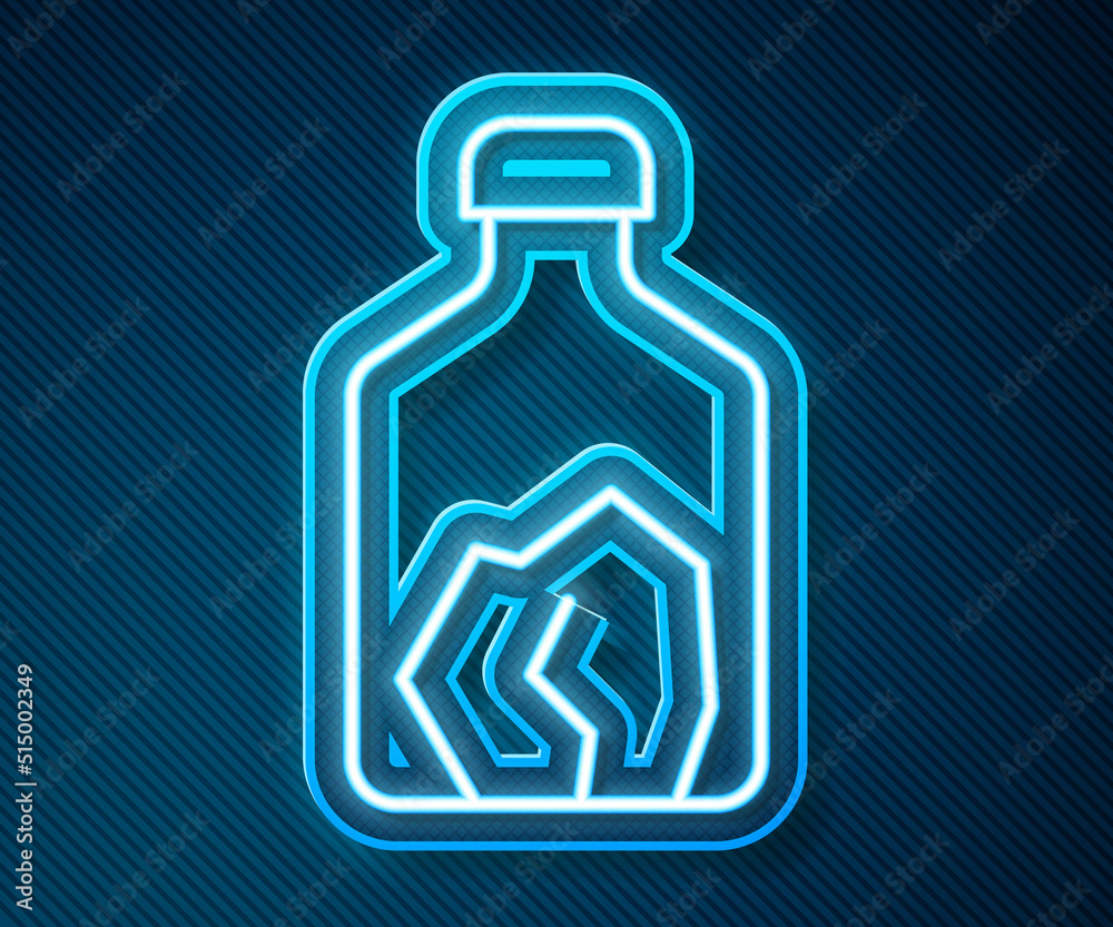 Glowing neon line Ore mining icon isolated on blue background. Vector