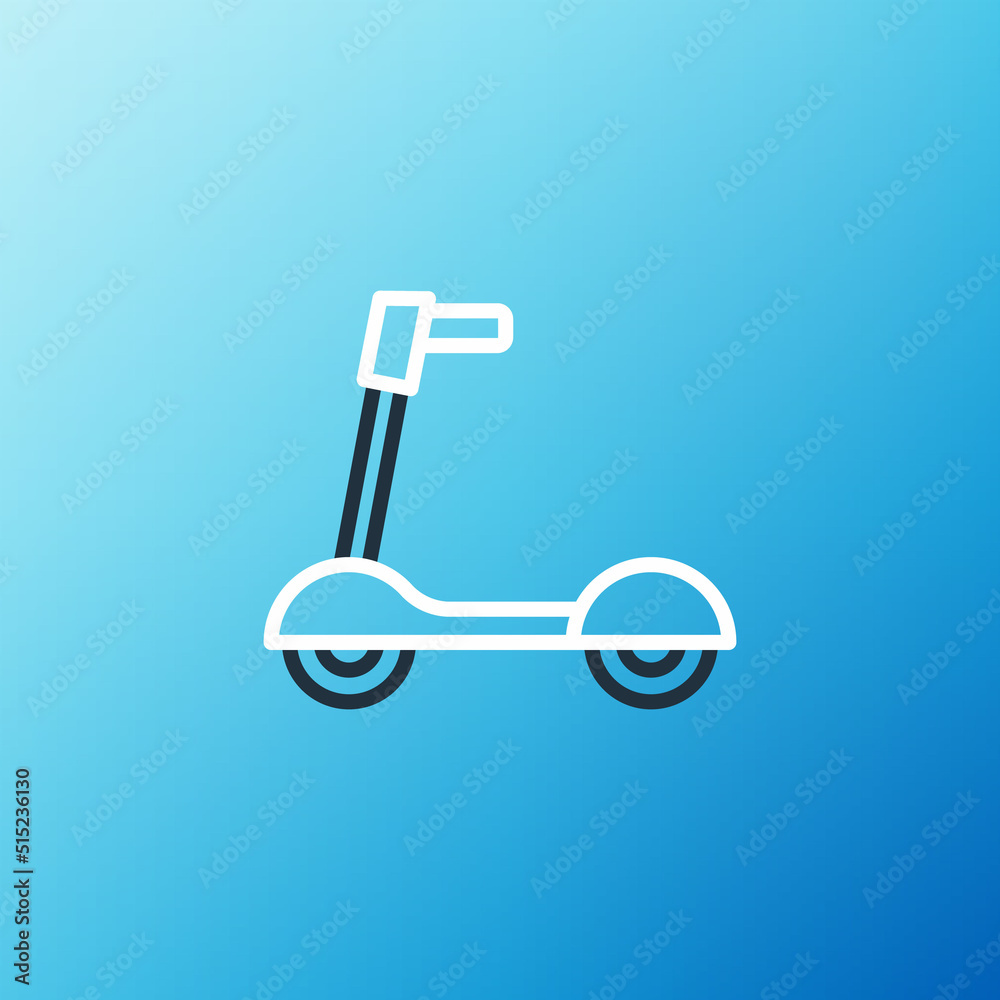 Line Roller scooter for children icon isolated on blue background. Kick scooter or balance bike. Col