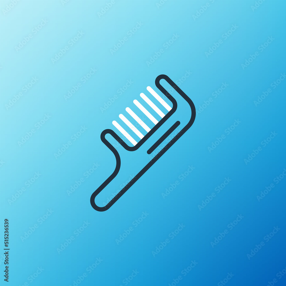 Line Hairbrush icon isolated on blue background. Comb hair sign. Barber symbol. Colorful outline con