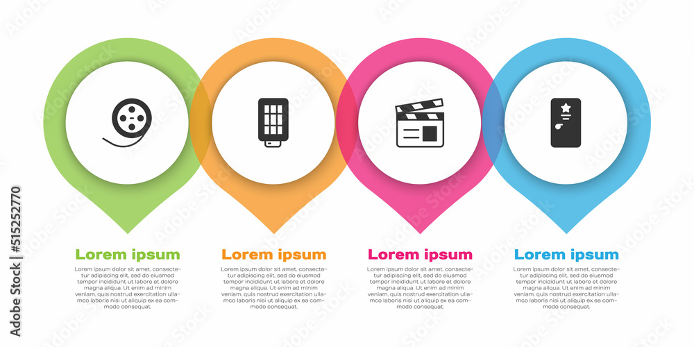 设置电影卷轴、软盒灯、电影拍板和后台。商业信息图模板。Vector