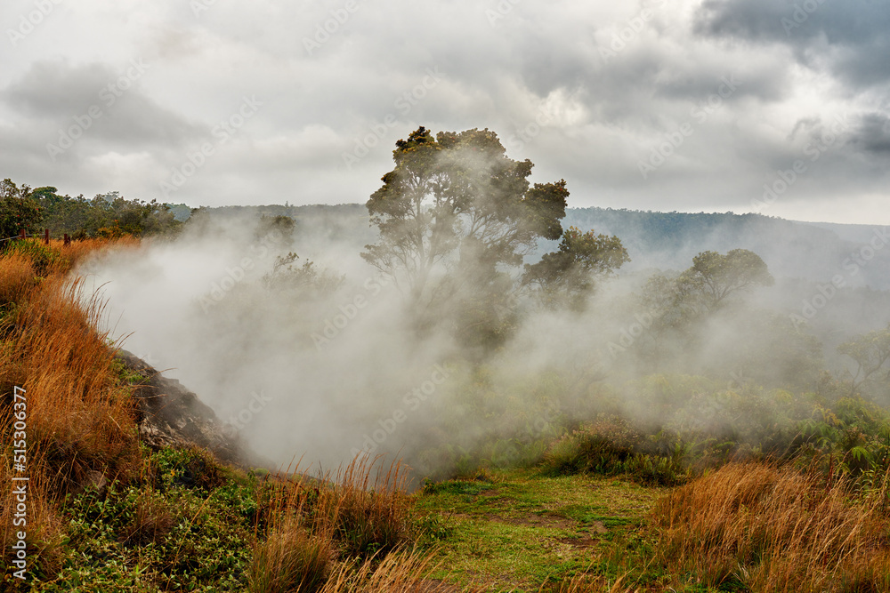 夏威夷大岛上雾蒙蒙的山脉景观。莫纳基亚休眠火山的风景