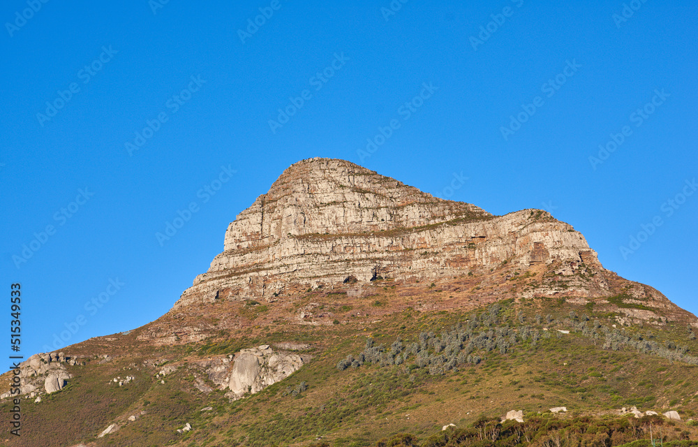 scenic landscape view of Lions Head in Cape Town, South Africa against a clear blue sky background f