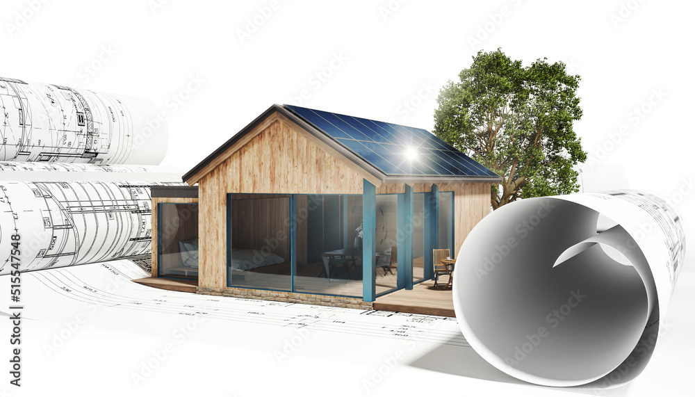 Ferinehaus mit Solarmodulen in der Planung-3D可视化