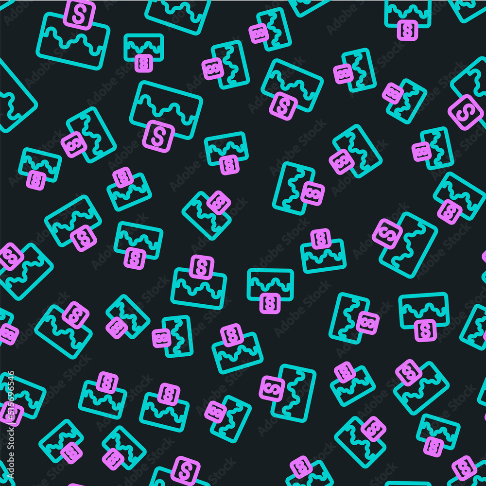 Line Music wave equalizer icon isolated seamless pattern on black background. Sound wave. Audio digi