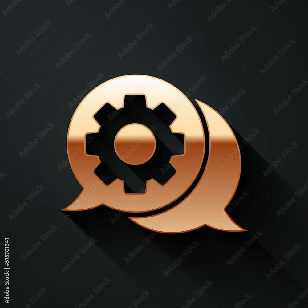 Gold Speech bubble chat icon isolated on black background. Message icon. Communication or comment ch