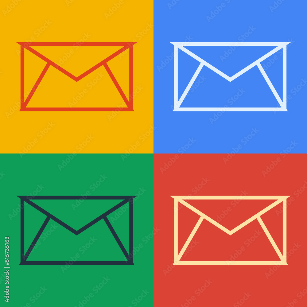 Pop art line Mail and e-mail icon isolated on color background. Envelope symbol e-mail. Email messag