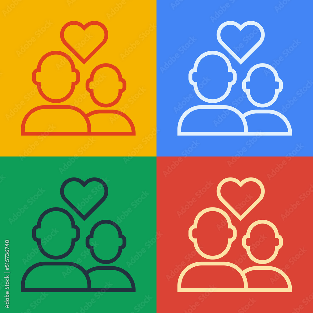 Pop art line Lover couple icon isolated on color background. Happy Valentines day. Vector