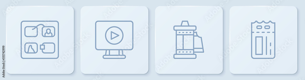 设置线路故事板、胶卷暗盒、在线播放视频和电影票。白色方形按钮