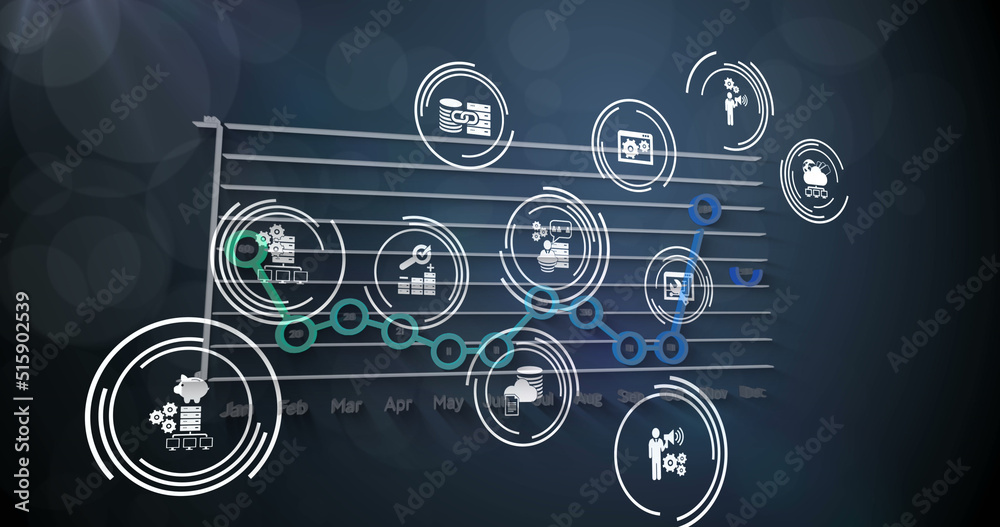 Image of data processing over blue background