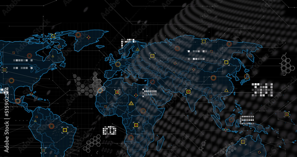 Image of data processing over black background