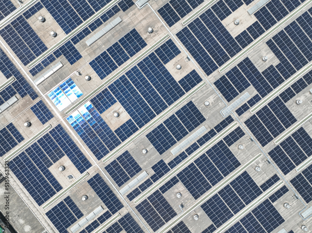 solar panels on factory rooftop