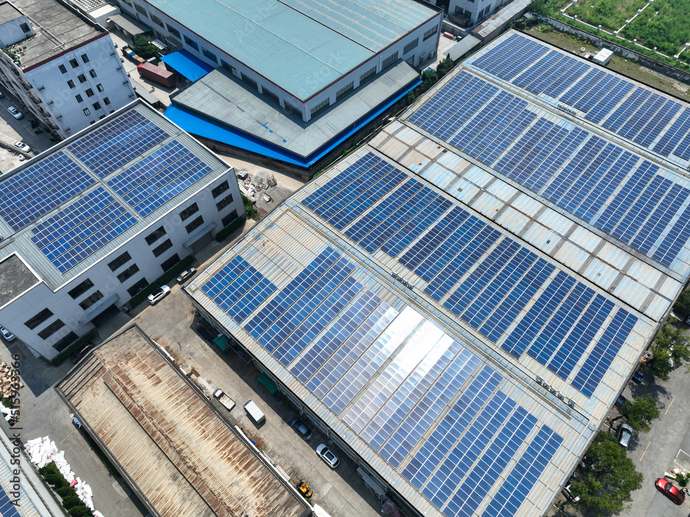 solar panels on factory rooftop