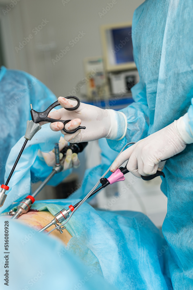 Operating room surgeon equipment. Surgery professional close up view.