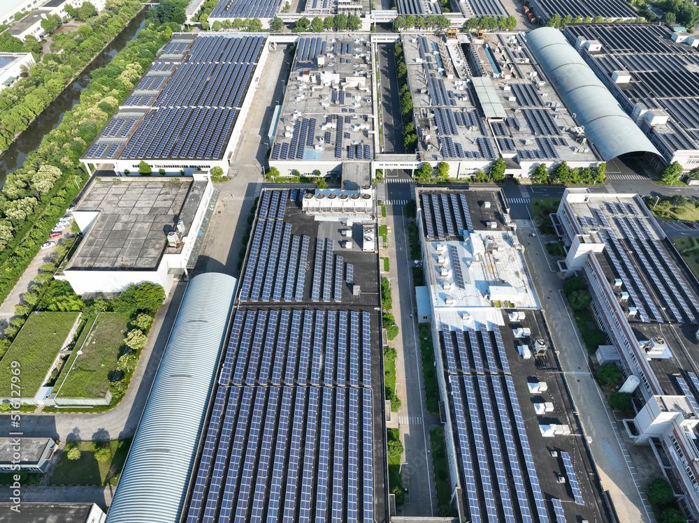 solar panels on factory rooftop