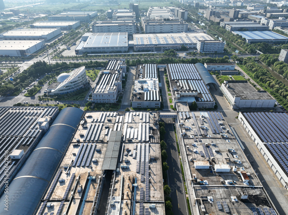 solar panels on factory rooftop