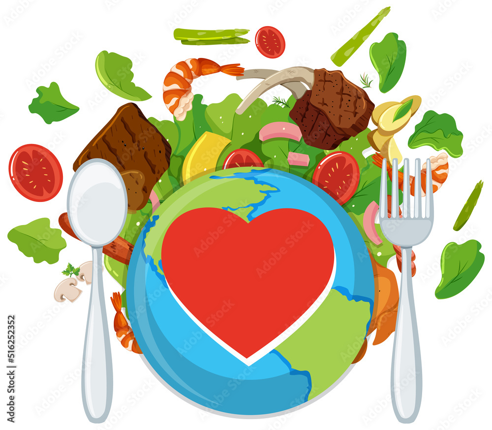 Earth around with food and vegetable