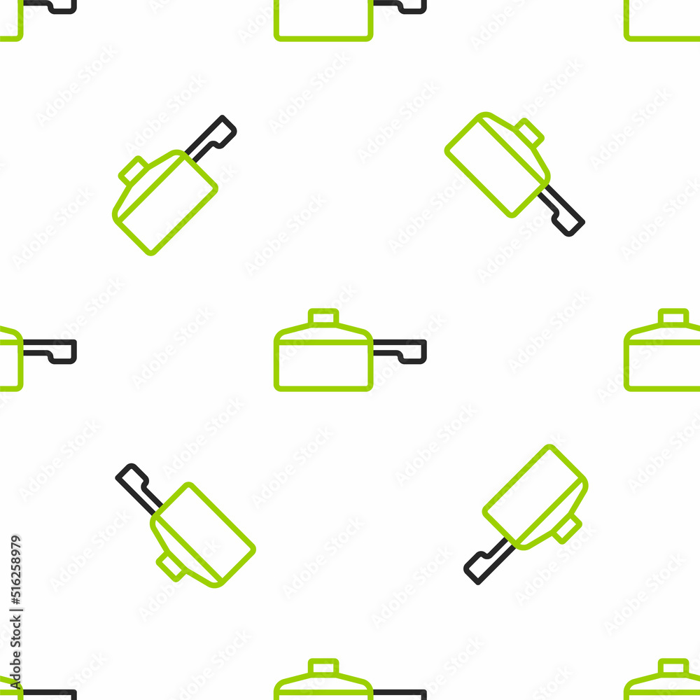 Line Frying pan icon isolated seamless pattern on white background. Fry or roast food symbol. Vector