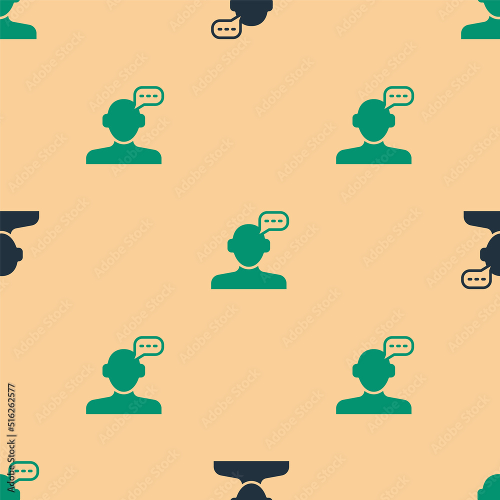 Green and black Online psychological counseling distance icon isolated seamless pattern on beige bac