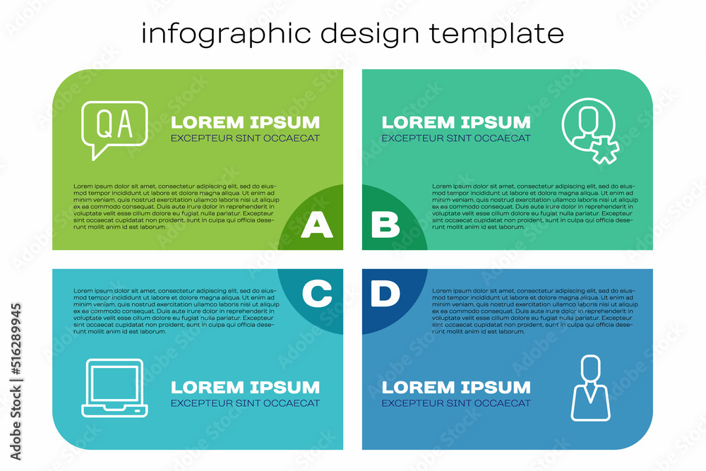 Set line Laptop, Question and Answer, Employee and Elected employee. Business infographic template. 