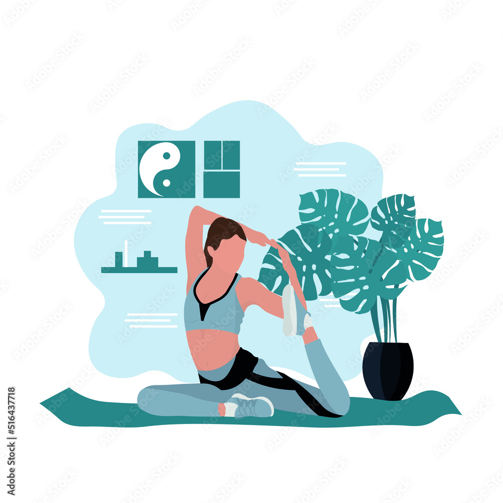 Sporty young woman doing yoga at home