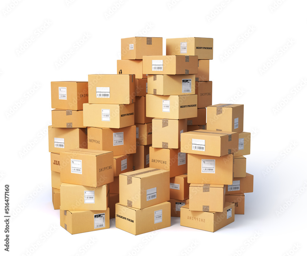 Mail Cardboard boxes on a white background. 3d illustration