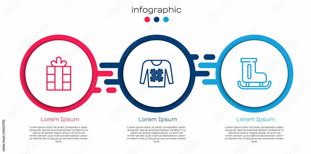 套装礼盒、圣诞毛衣和花样滑冰鞋。商业信息图模板。矢量