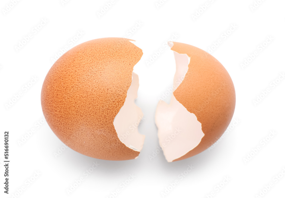 Broken egg shell isolated on white background