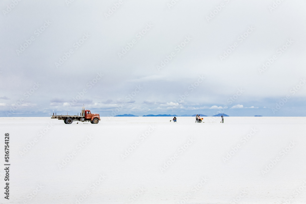 Production of salt, Bolivia. Salt lake and salt flat Salar de Uyuni, Bolivia