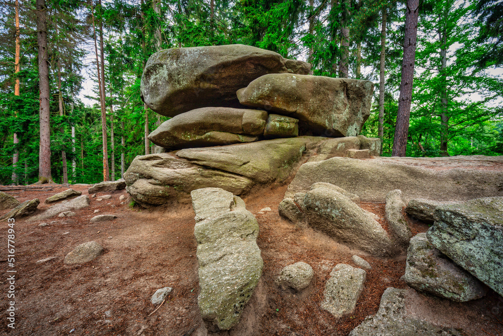 Unusual granite rock formation in the Izera Mountains, Poland