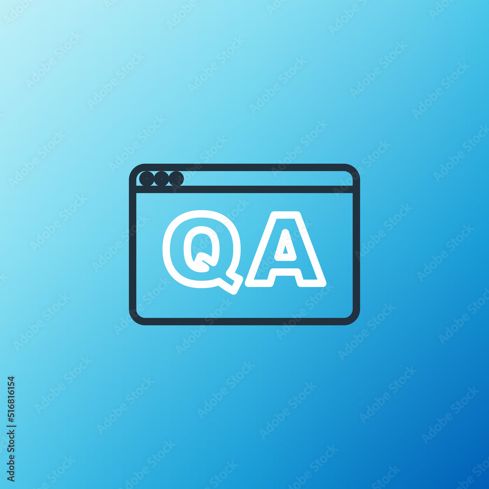 Line Speech bubbles with Question and Answer icon isolated on blue background.问答符号。常见问题解答