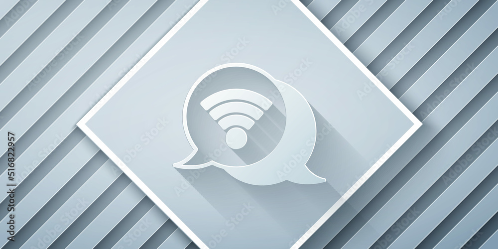 Paper cut Wi-Fi wireless internet network symbol icon isolated on grey background. Paper art style. 