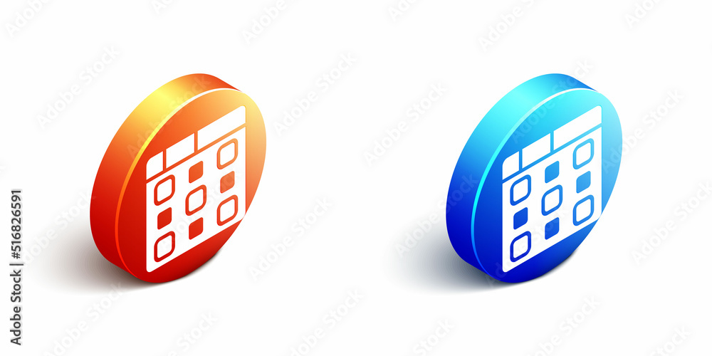 Isometric Drum machine music producer equipment icon isolated on white background. Orange and blue c