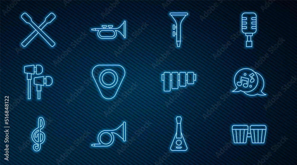 定音鼓、音符、音调和鼓槌、吉他拨片、空气耳机、长笛和小号